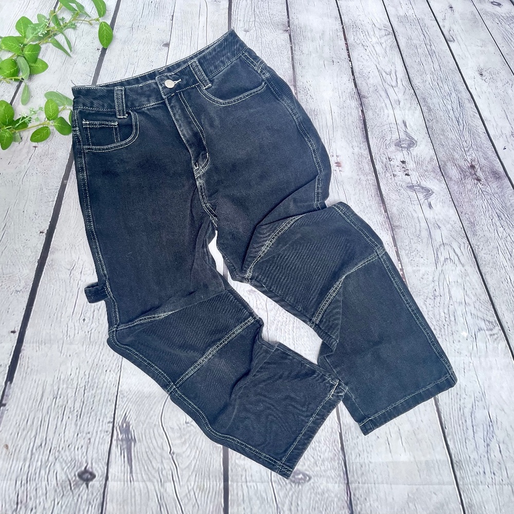 SHEIN Women's Wide Leg High Rise Carpenter Jeans Black Size Small